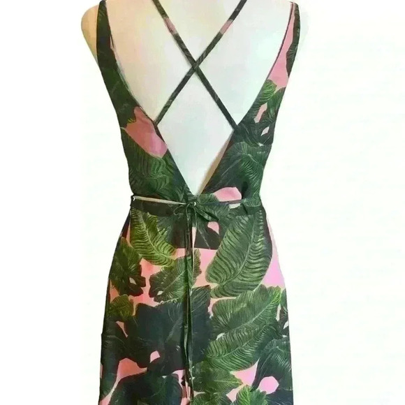 Luna Wrap Style Dress Palm  Leaf Print Size Small Spaghetti Strap Open Back - Picture 5 of 7